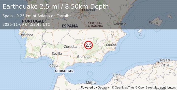 Earthquake SPAIN (2.5 ml) (2025-11-09 04:52:45 UTC)