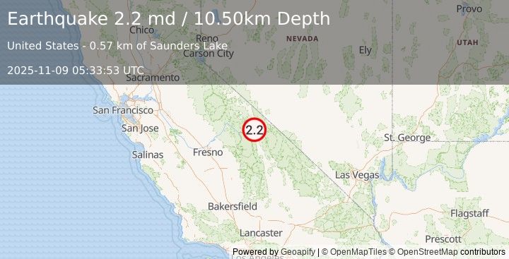 Earthquake CENTRAL CALIFORNIA (2.2 md) (2025-11-09 05:33:53 UTC)