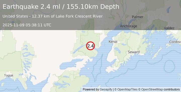 Earthquake SOUTHERN ALASKA (2.4 ml) (2025-11-09 05:38:11 UTC)