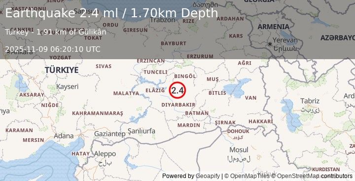 Earthquake EASTERN TURKEY (2.4 ml) (2025-11-09 06:20:10 UTC)