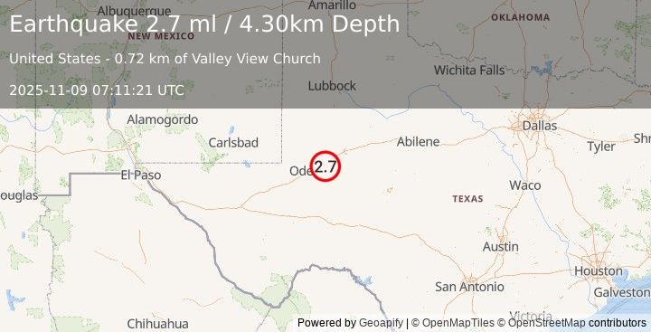 Earthquake WESTERN TEXAS (2.7 ml) (2025-11-09 07:11:22 UTC)