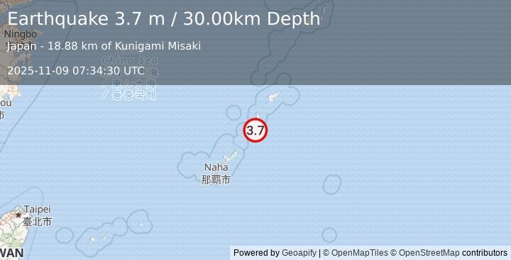 Earthquake RYUKYU ISLANDS, JAPAN (3.7 m) (2025-11-09 07:34:30 UTC)