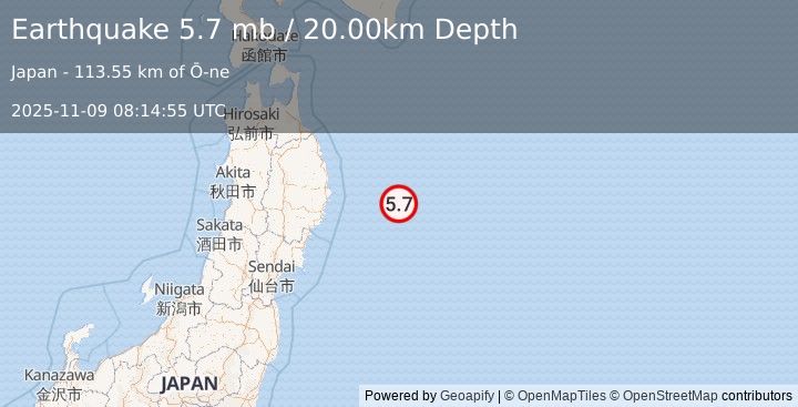 Earthquake OFF EAST COAST OF HONSHU, JAPAN (5.9 mw) (2025-11-09 08:14:53 UTC)