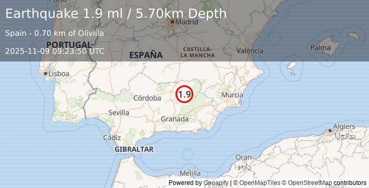 Earthquake SPAIN (1.9 ml) (2025-11-09 09:23:50 UTC)