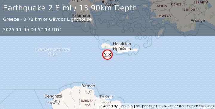 Earthquake CRETE, GREECE (2.8 ml) (2025-11-09 09:57:14 UTC)