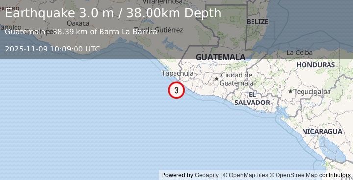 Earthquake OFFSHORE GUATEMALA (3.0 m) (2025-11-09 10:09:00 UTC)