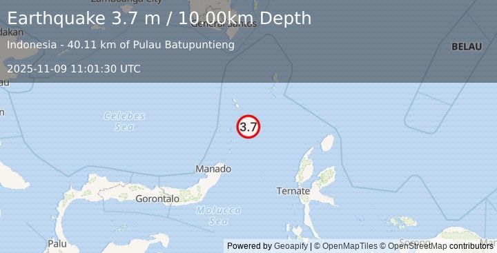 Earthquake KEPULAUAN SANGIHE, INDONESIA (3.7 m) (2025-11-09 11:01:30 UTC)