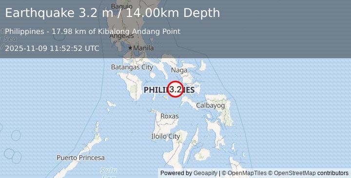 Earthquake MASBATE REGION, PHILIPPINES (3.2 m) (2025-11-09 11:52:52 UTC)