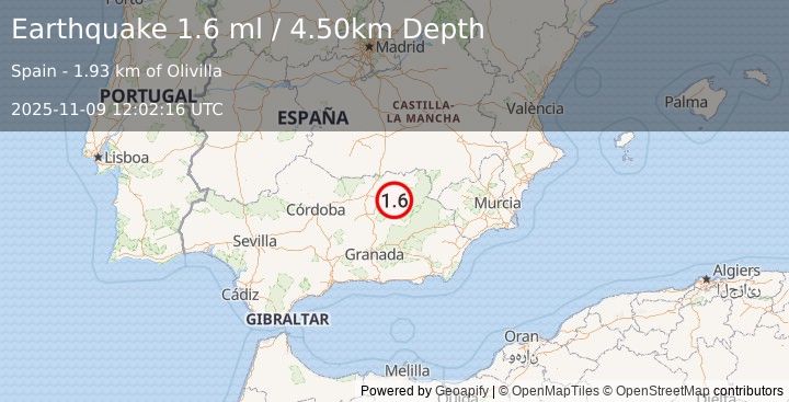 Earthquake SPAIN (1.6 ml) (2025-11-09 12:02:16 UTC)