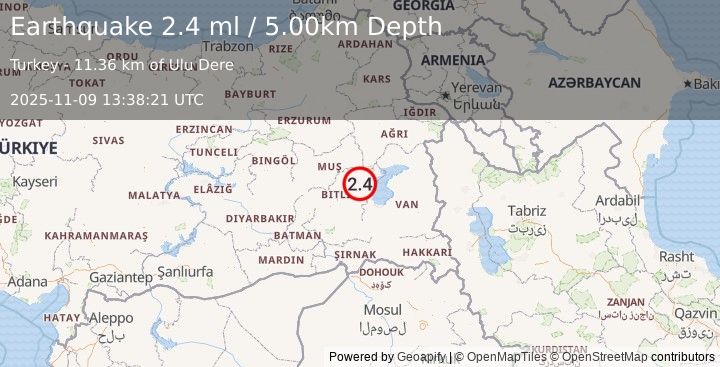 Earthquake EASTERN TURKEY (2.4 ml) (2025-11-09 13:38:21 UTC)
