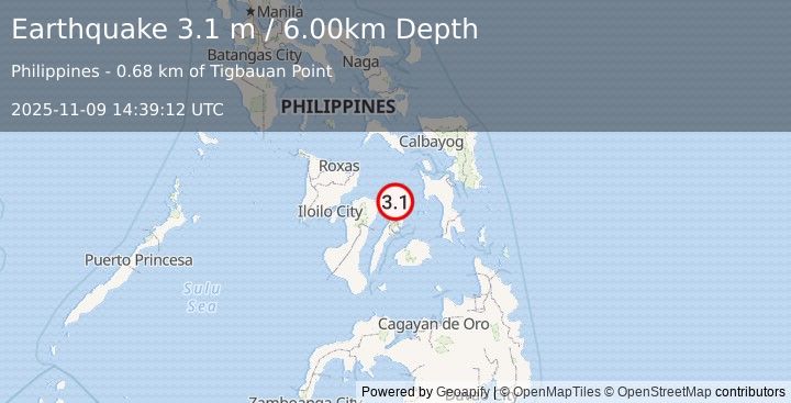 Earthquake NEGROS- CEBU REG, PHILIPPINES (3.1 m) (2025-11-09 14:39:12 UTC)