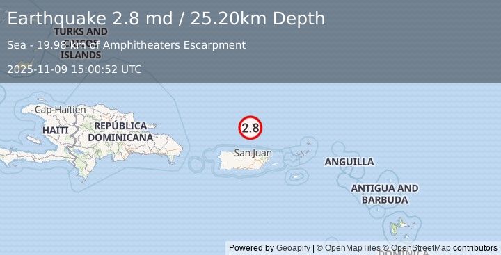 Earthquake PUERTO RICO REGION (2.8 md) (2025-11-09 15:00:52 UTC)