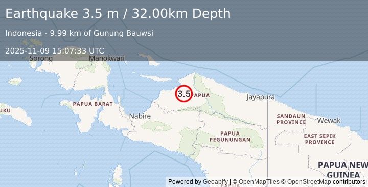 Earthquake PAPUA, INDONESIA (3.5 m) (2025-11-09 15:07:33 UTC)