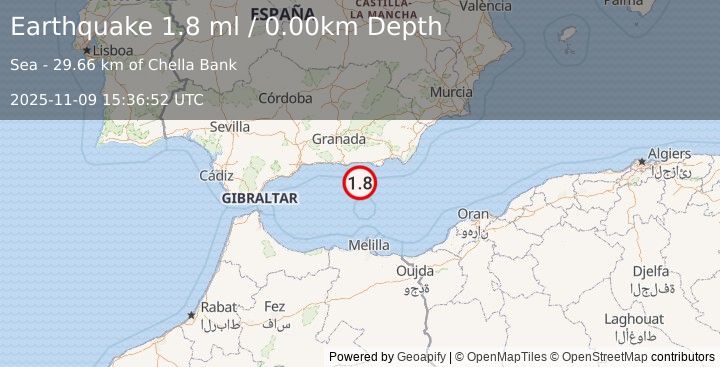 Earthquake STRAIT OF GIBRALTAR (1.8 ml) (2025-11-09 15:36:52 UTC)