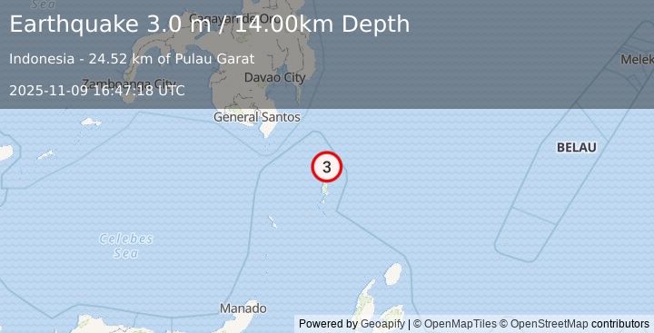 Earthquake KEPULAUAN TALAUD, INDONESIA (3.0 m) (2025-11-09 16:47:18 UTC)
