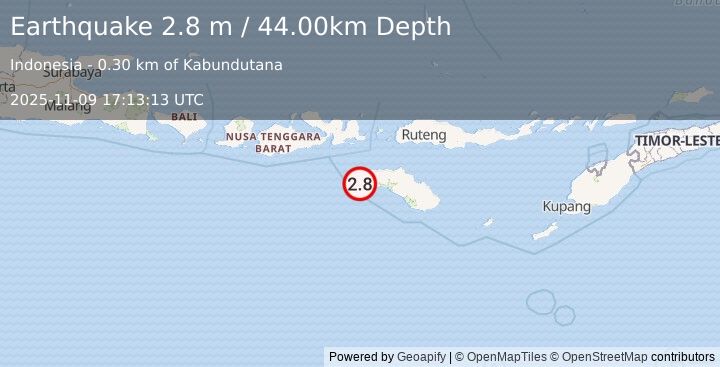 Earthquake SUMBA REGION, INDONESIA (2.8 m) (2025-11-09 17:13:13 UTC)