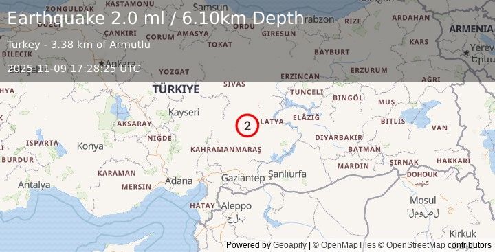 Earthquake CENTRAL TURKEY (2.0 ml) (2025-11-09 17:28:25 UTC)