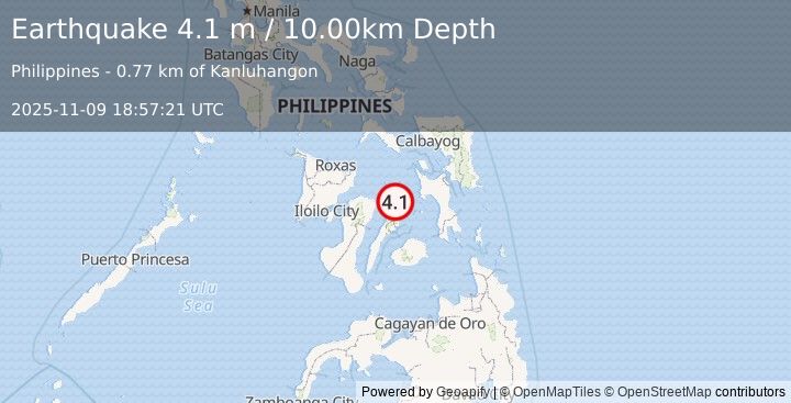 Earthquake NEGROS- CEBU REG, PHILIPPINES (4.1 m) (2025-11-09 18:57:21 UTC)
