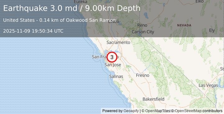 Earthquake SAN FRANCISCO BAY AREA, CALIF. (3.0 md) (2025-11-09 19:50:34 UTC)