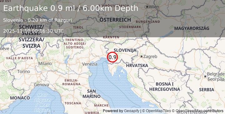 Earthquake SLOVENIA (0.9 ml) (2025-11-10 00:16:30 UTC)