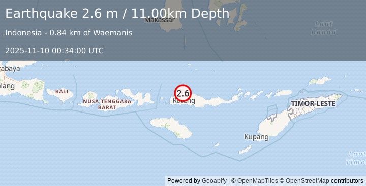 Earthquake FLORES REGION, INDONESIA (2.6 m) (2025-11-10 00:34:00 UTC)