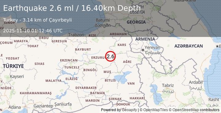 Earthquake EASTERN TURKEY (2.6 ml) (2025-11-10 01:12:46 UTC)