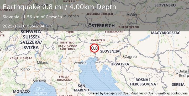 Earthquake SLOVENIA (0.8 ml) (2025-11-10 03:46:34 UTC)