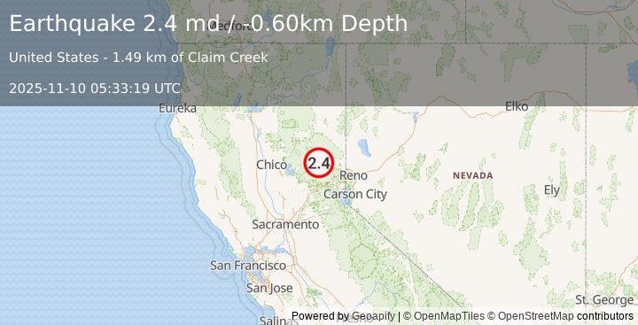 Earthquake NORTHERN CALIFORNIA (2.4 md) (2025-11-10 05:33:19 UTC)