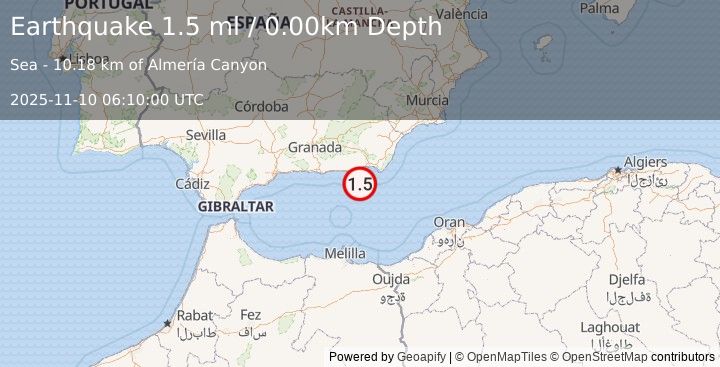 Earthquake STRAIT OF GIBRALTAR (1.5 ml) (2025-11-10 06:10:00 UTC)
