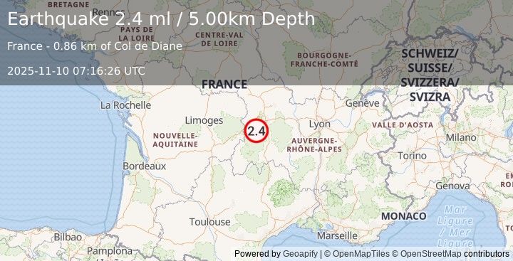 Earthquake FRANCE (2.2 ml) (2025-11-10 07:16:25 UTC)