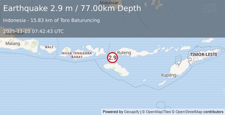 Earthquake FLORES REGION, INDONESIA (2.9 m) (2025-11-10 07:42:43 UTC)