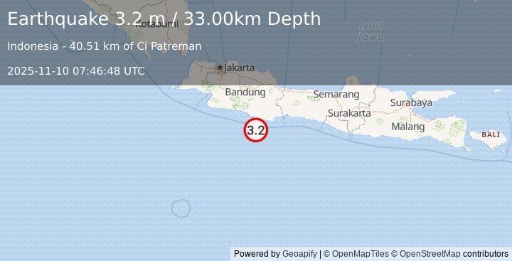 Earthquake JAVA, INDONESIA (3.2 m) (2025-11-10 07:46:48 UTC)