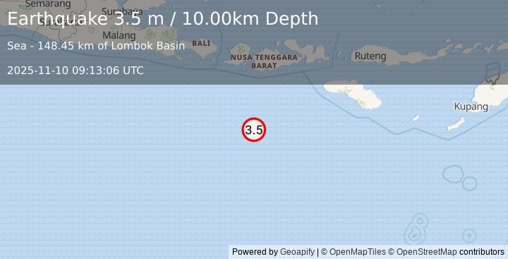 Earthquake SOUTH OF LOMBOK, INDONESIA (3.5 m) (2025-11-10 09:13:06 UTC)