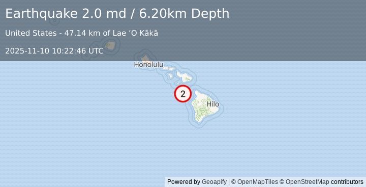 Earthquake MAUI REGION, HAWAII (2.0 md) (2025-11-10 10:22:46 UTC)