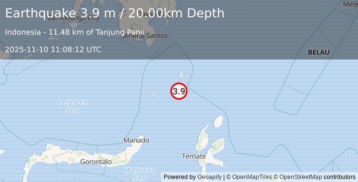 Earthquake KEPULAUAN TALAUD, INDONESIA (3.9 m) (2025-11-10 11:08:12 UTC)