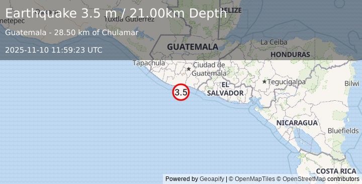 Earthquake OFFSHORE GUATEMALA (3.5 m) (2025-11-10 11:59:23 UTC)