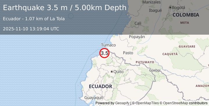 Earthquake SOUTH OF PANAMA (4.0 ml) (2025-11-10 13:18:50 UTC)