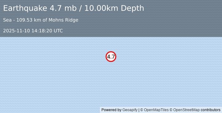 Earthquake GREENLAND SEA (4.7 mb) (2025-11-10 14:18:20 UTC)