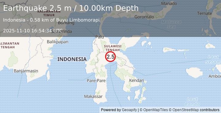 Earthquake SULAWESI, INDONESIA (2.5 m) (2025-11-10 16:54:34 UTC)