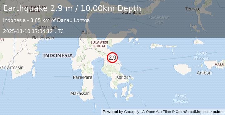 Earthquake SULAWESI, INDONESIA (2.9 m) (2025-11-10 17:34:12 UTC)