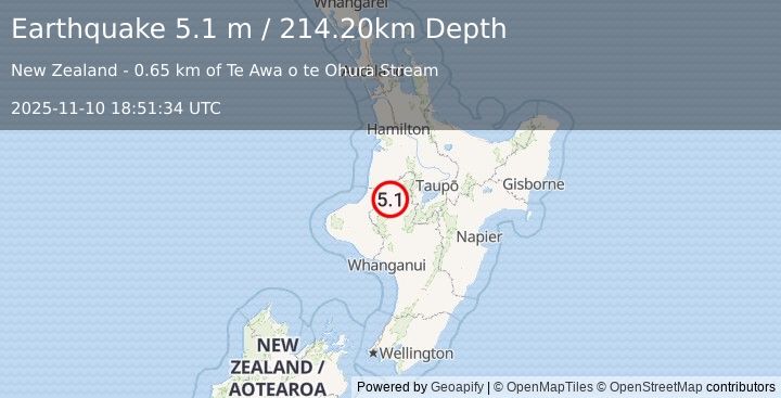 Earthquake NORTH ISLAND OF NEW ZEALAND (4.6 mb) (2025-11-10 18:51:31 UTC)