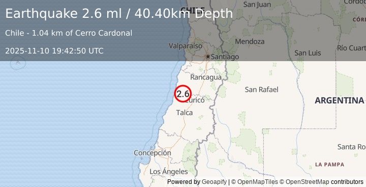 Earthquake LIBERTADOR O'HIGGINS, CHILE (2.6 ml) (2025-11-10 19:42:50 UTC)