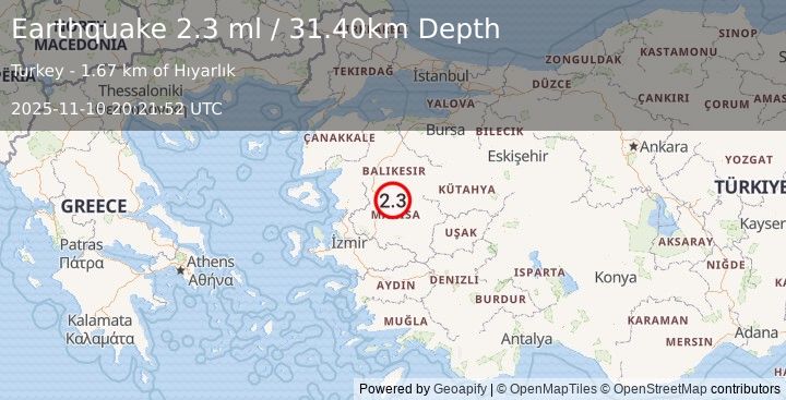 Earthquake WESTERN TURKEY (2.3 ml) (2025-11-10 20:21:48 UTC)