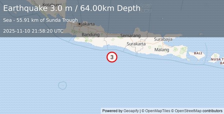 Earthquake JAVA, INDONESIA (3.0 m) (2025-11-10 21:58:20 UTC)
