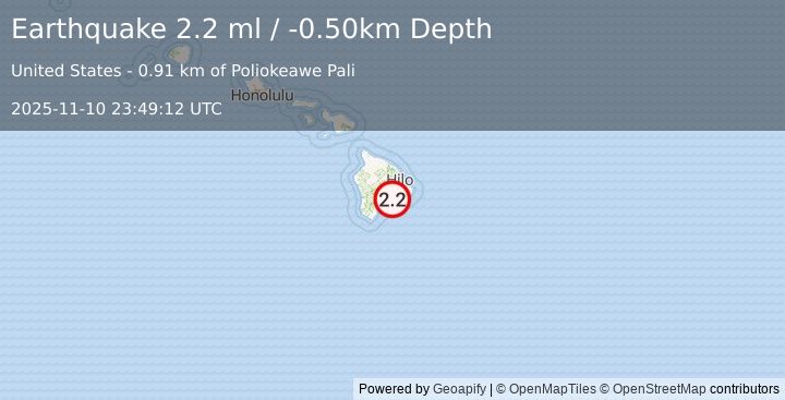 Earthquake ISLAND OF HAWAII, HAWAII (2.2 ml) (2025-11-10 23:49:12 UTC)