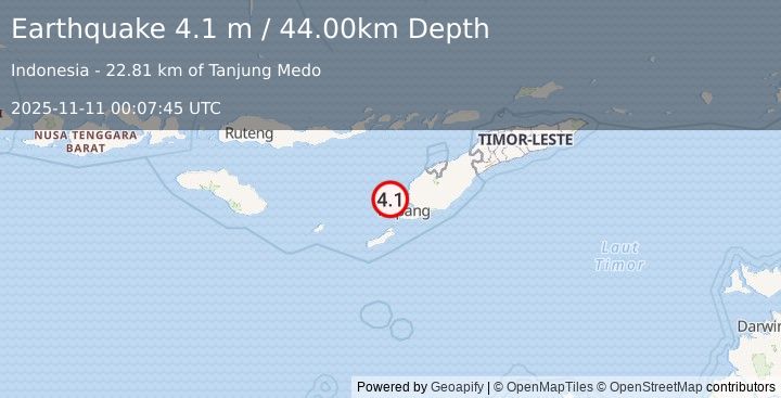 Earthquake TIMOR REGION, INDONESIA (4.1 m) (2025-11-11 00:07:45 UTC)