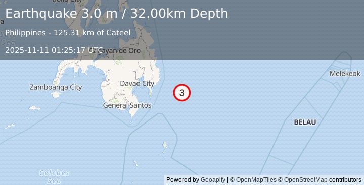 Earthquake PHILIPPINE ISLANDS REGION (3.0 m) (2025-11-11 01:25:17 UTC)