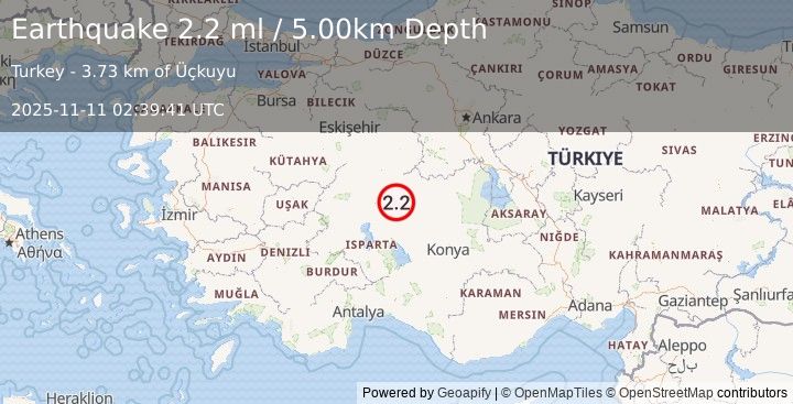 Earthquake WESTERN TURKEY (2.2 ml) (2025-11-11 02:39:42 UTC)