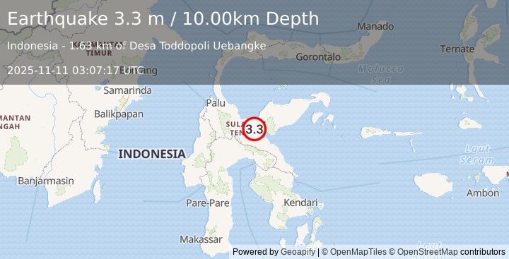 Earthquake SULAWESI, INDONESIA (3.3 m) (2025-11-11 03:07:17 UTC)