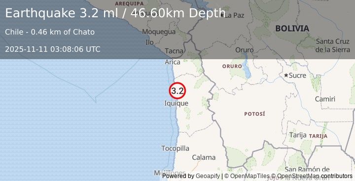 Earthquake TARAPACA, CHILE (3.2 ml) (2025-11-11 03:08:06 UTC)